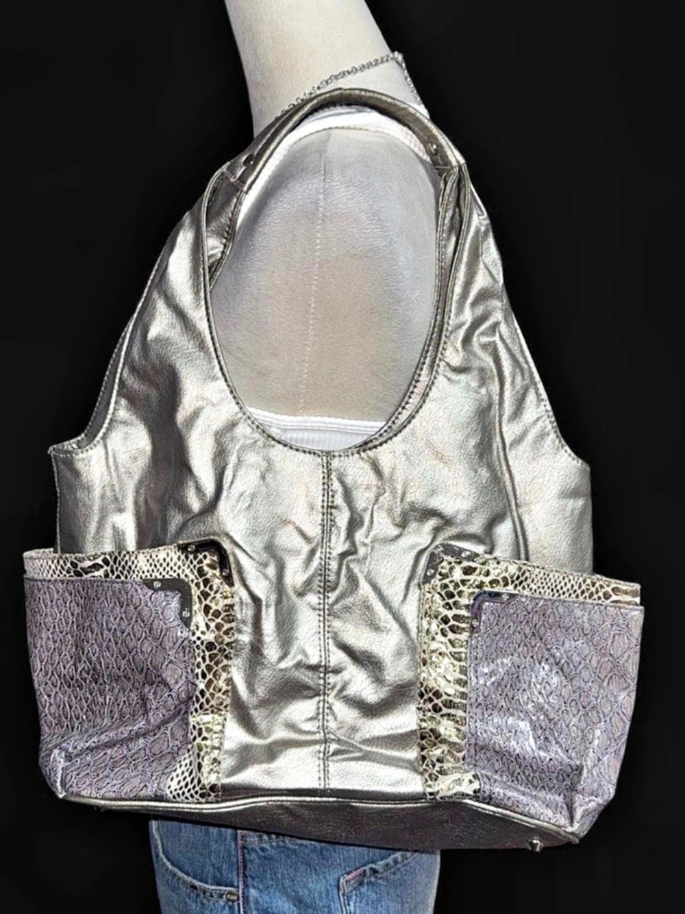 Braciano Metallic Animal Print Hobo Bag